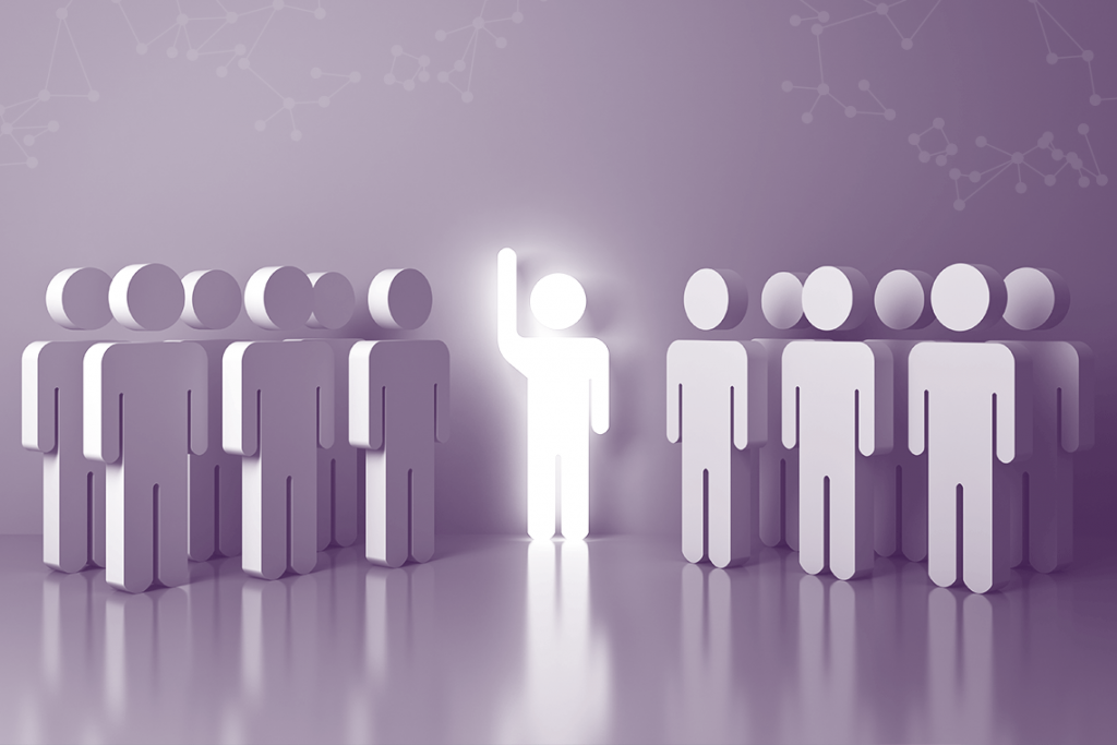 An image of people with one glowing representing finding the right people